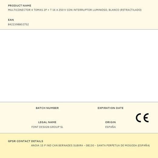 Multiconector 4 Tomas 2P + T 16 A 250 V Con Interruptor Luminoso, Blanco (Retractilado)