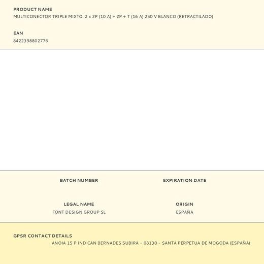 Multiconector Triple Mixto: 2 X 2P (10 A) + 2P + T (16 A) 250 V Blanco (Retractilado)