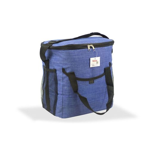Nevera Tipo Bolsa 21 L Diseño Tejana Azul Con Ribete, Asas Y Correa Ajustable Negra, 37,7 X 20 X 33 Cm