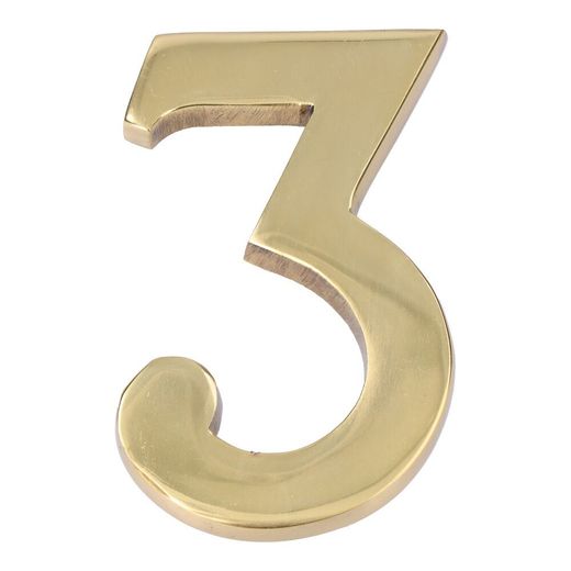 Número 3 Latón Pulido 10Cm Fijación Invisible