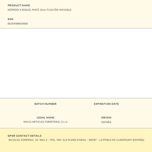 Número 4 Niquel Mate 10Cm Fijación Invisible