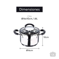 Olla 1,8 L De Acero Inoxidable Con Tapa Foodies Ø16 X 10 Cm