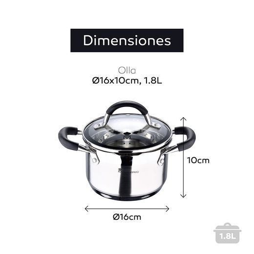 Olla 1,8 L De Acero Inoxidable Con Tapa Foodies Ø16 X 10 Cm