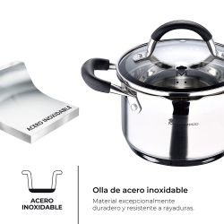 Olla 1,8 L De Acero Inoxidable Con Tapa Foodies Ø16 X 10 Cm