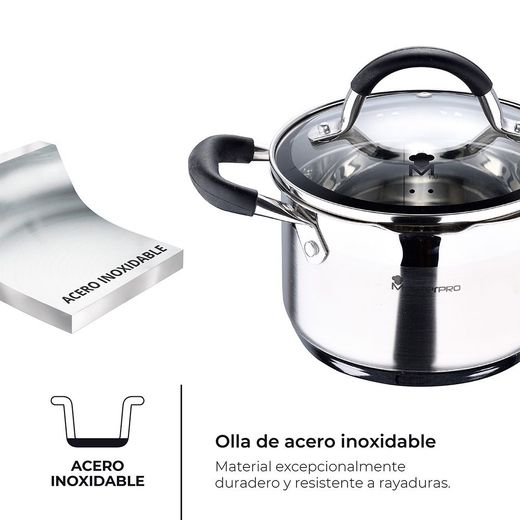 Olla 1,8 L De Acero Inoxidable Con Tapa Foodies Ø16 X 10 Cm