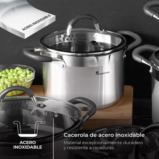 Olla 5 L De Acero Inoxidable Con Tapa Foodies Ø24 X 12 Cm