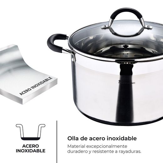 Olla 9,5 L De Acero Inoxidable Con Tapa Foodies Ø28 X 16,5 Cm