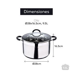Olla 9,5 L De Acero Inoxidable Con Tapa Foodies Ø28 X 16,5 Cm