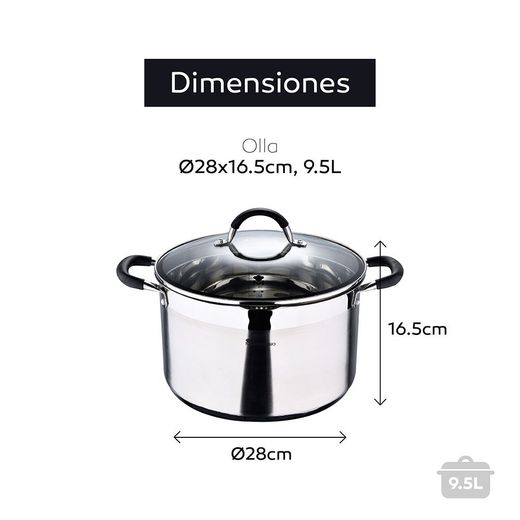 Olla 9,5 L De Acero Inoxidable Con Tapa Foodies Ø28 X 16,5 Cm