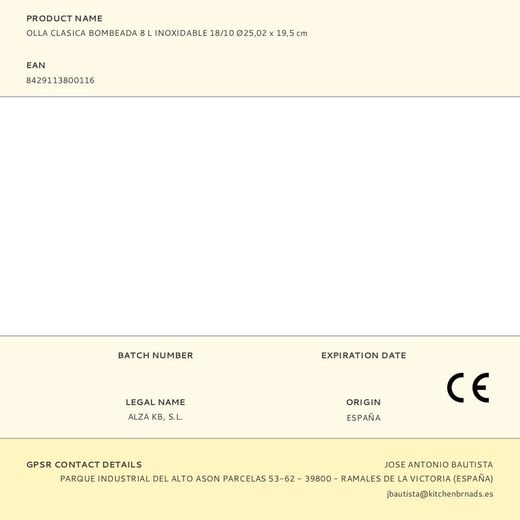 Olla Clásica Bombeada 8 L Inoxidable 18/10 Ø25,02 X 19,5Cm