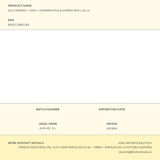 Olla Maxima + Tapa + Steamer Roja Aluminio Ø20 X 10 Cm