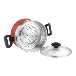 Olla Maxima + Tapa + Steamer Roja Aluminio Ø20 X 10 Cm