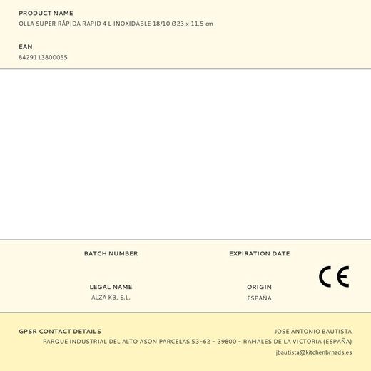 Olla Super Rápida Rapid 4 L Inoxidable 18/10 Ø23 X 11,5Cm