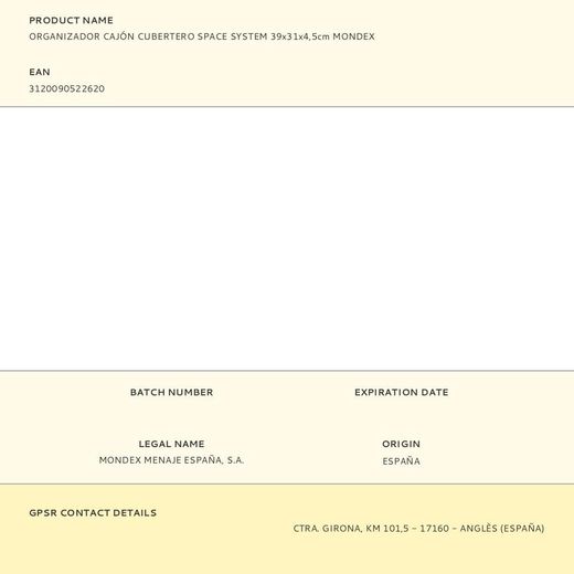 Organizador Cajón Cubertero Space System 39 X 31 X 4,5 Cm