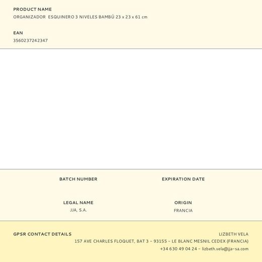 Organizador  Esquinero 3 Niveles Bambú 23 X 23 X 61 Cm