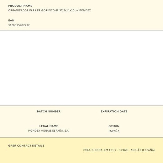 Organizador Para Frigorífico 4 L 37,5 X 11,0 X 10 Cm