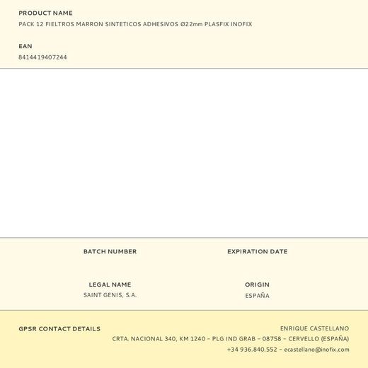 Pack 12 Fieltros Marron Sinteticos Adhesivos Ø22Mm Plasfix Inofix
