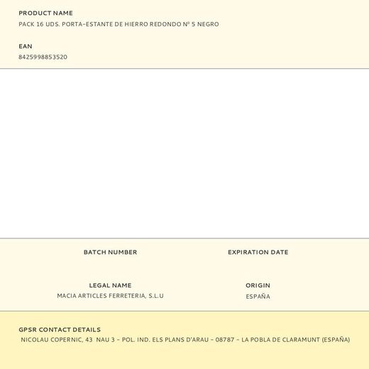 Pack 16 Uds. Porta-Estante De Hierro Redondo Nº 5 Negro