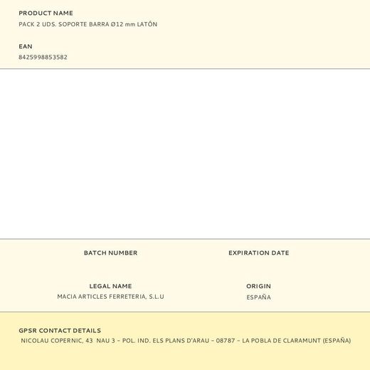 Pack 2 Uds. Soporte Barra Ø12 Mm Latón