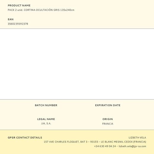 Cortina Ocultación Gris 135 X 240 Cm, 2 Uds