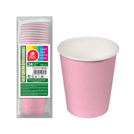 Vasos De Cartón Rosas Baby 200Cc, 24 Uds