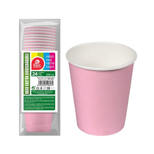 Pack 24 Unid. Vasos De Cartón Rosas Baby 200Cc Best Products Green