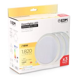 Pack 3 Downlights Led 18W Luz Día 4000 K