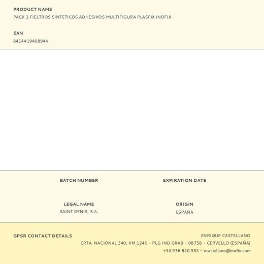 Pack 3 Fieltros Sinteticos Adhesivos Multifigura Plasfix Inofix