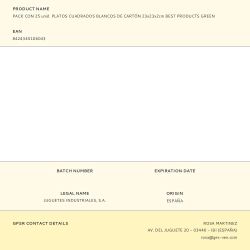 Platos De Cartón Cuadrados Blancos 23 X 23 X 2 Cm, 25 Uds