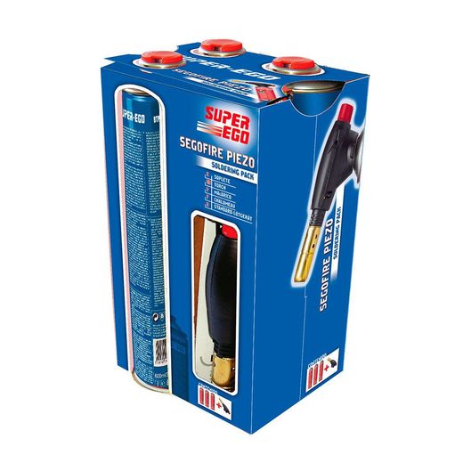Pack Soplete Segofire Piezo + 3 Botellas. Multigas 300 600Ml Super Ego