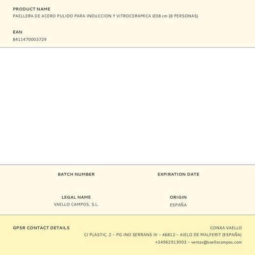 Paellera De Acero Pulido Para Induccion Y Vitroceramica Ø38Cm (8 Personas)