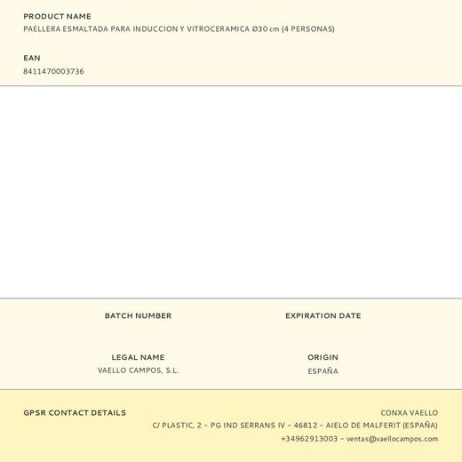 Paellera Esmaltada Para Induccion Y Vitroceramica Ø30 Cm (4 Personas)