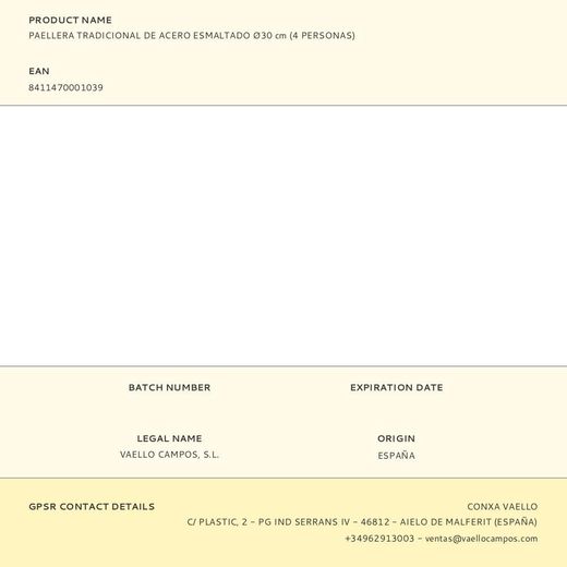 Paellera Tradicional De Acero Esmaltado Ø30 Cm (4 Personas)
