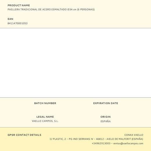 Paellera Tradicional De Acero Esmaltado Ø34 Cm (6 Personas)