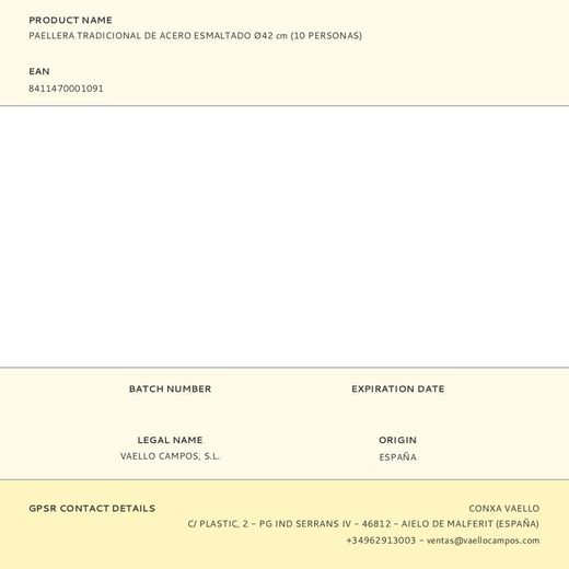 Paellera Tradicional De Acero Esmaltado Ø42 Cm (10 Personas)