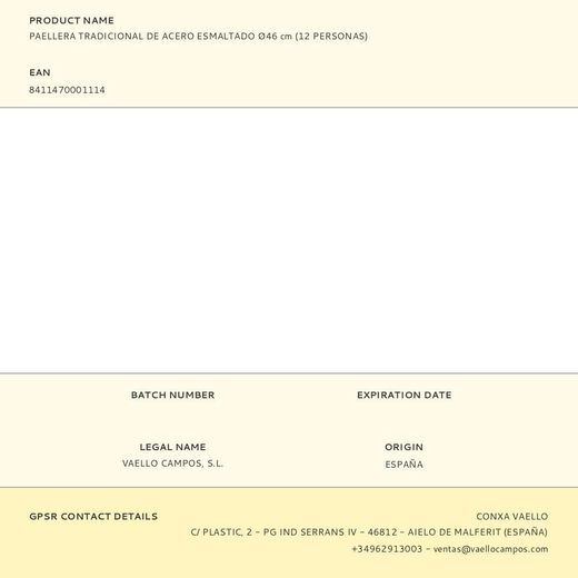 Paellera Tradicional De Acero Esmaltado Ø46 Cm (12 Personas)