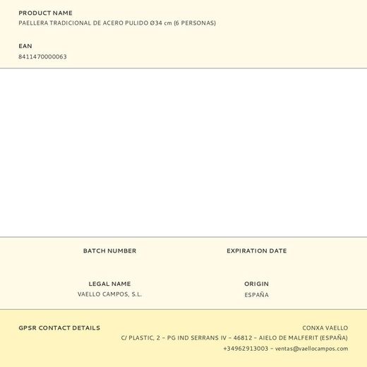 Paellera Tradicional De Acero Pulido Ø34 Cm (6 Personas)