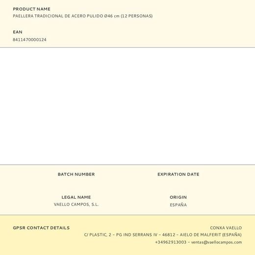Paellera Tradicional De Acero Pulido Ø46 Cm (12 Personas)