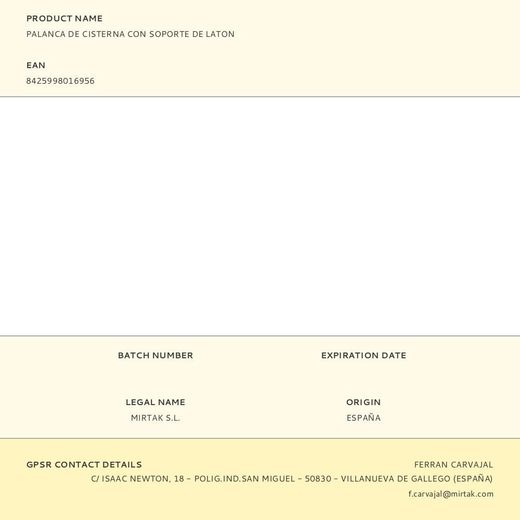 Palanca De Cisterna Con Soporte De Laton