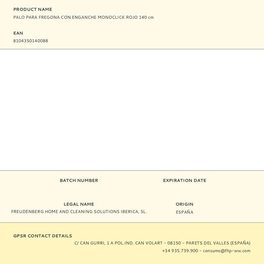 Palo Para Fregona Con Enganche Monoclick Rojo 140 Cm