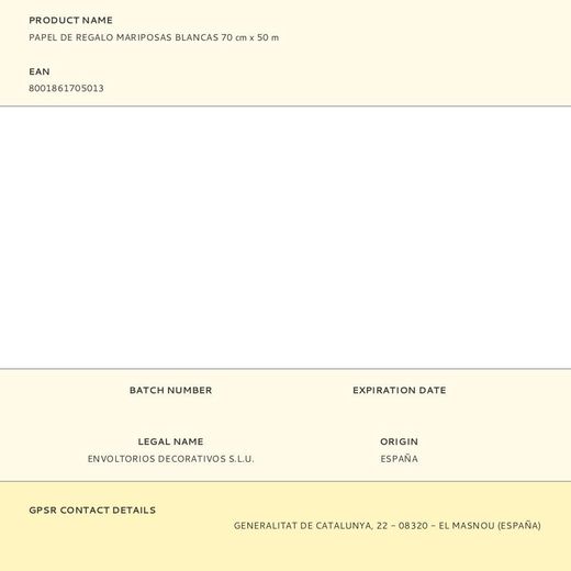 Papel De Regalo Mariposas Blancas 70 Cm X 50 M