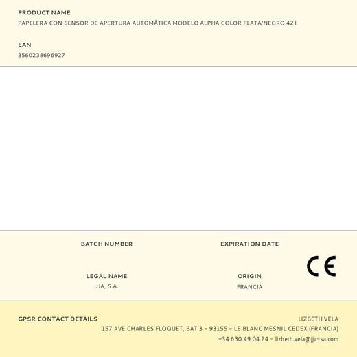 Papelera Con Sensor De Apertura Automática Modelo Alpha Color Plata/Negro 42 L