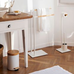 Papelera Pedal Blanca Bambú 3 L