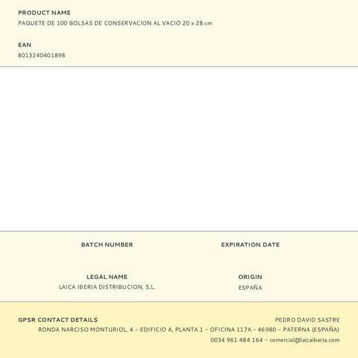 Paquete De 100 Bolsas De Conservacion Al Vacio 20 X 28 Cm