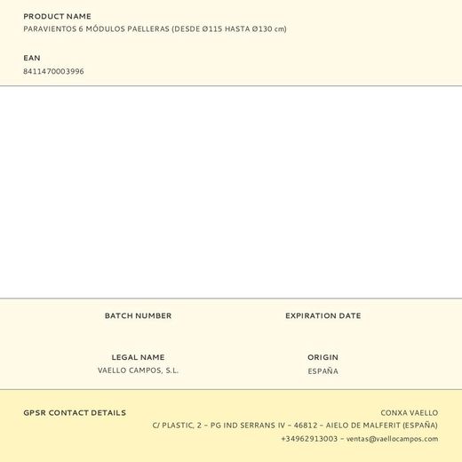Paravientos 6 Módulos Paelleras (Desde Ø115 Hasta Ø130 Cm)