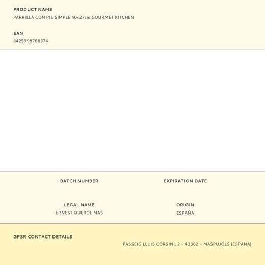 Parrilla Con Pie Simple 40X27Cm Gourmet Kitchen