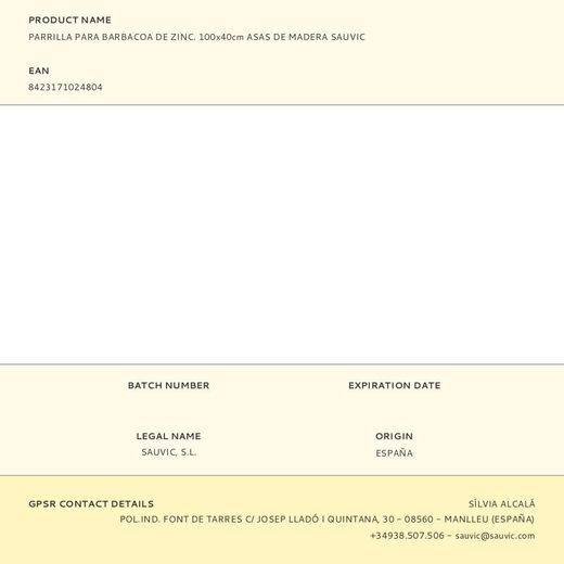 Parrilla Para Barbacoa De Zinc. 100X40Cm Asas De Madera Sauvic