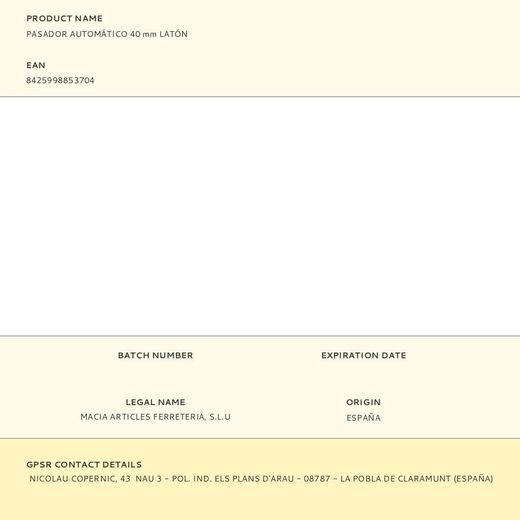 Pasador Automático 40 Mm Latón