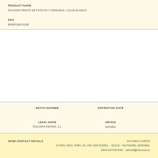 Pelador Presto De Patatas Y Verduras Blanco