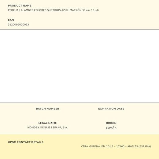 Perchas Alambre Colores Surtidos Azul-Marrón 39 Cm, 10 Uds